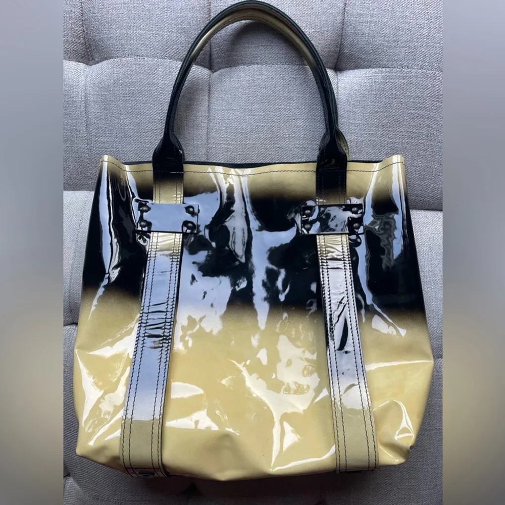 stephane verdino Black and Gold Tote Bag big handbag gloss